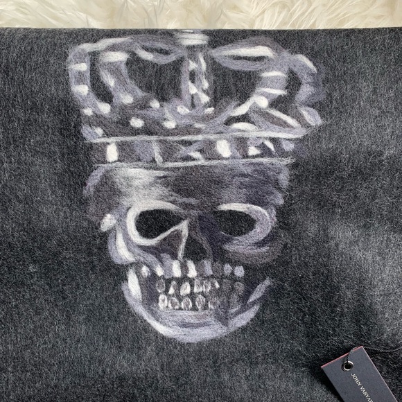 John Varvatos Skull Scarf Gray NWT  - Picture 2 of 6